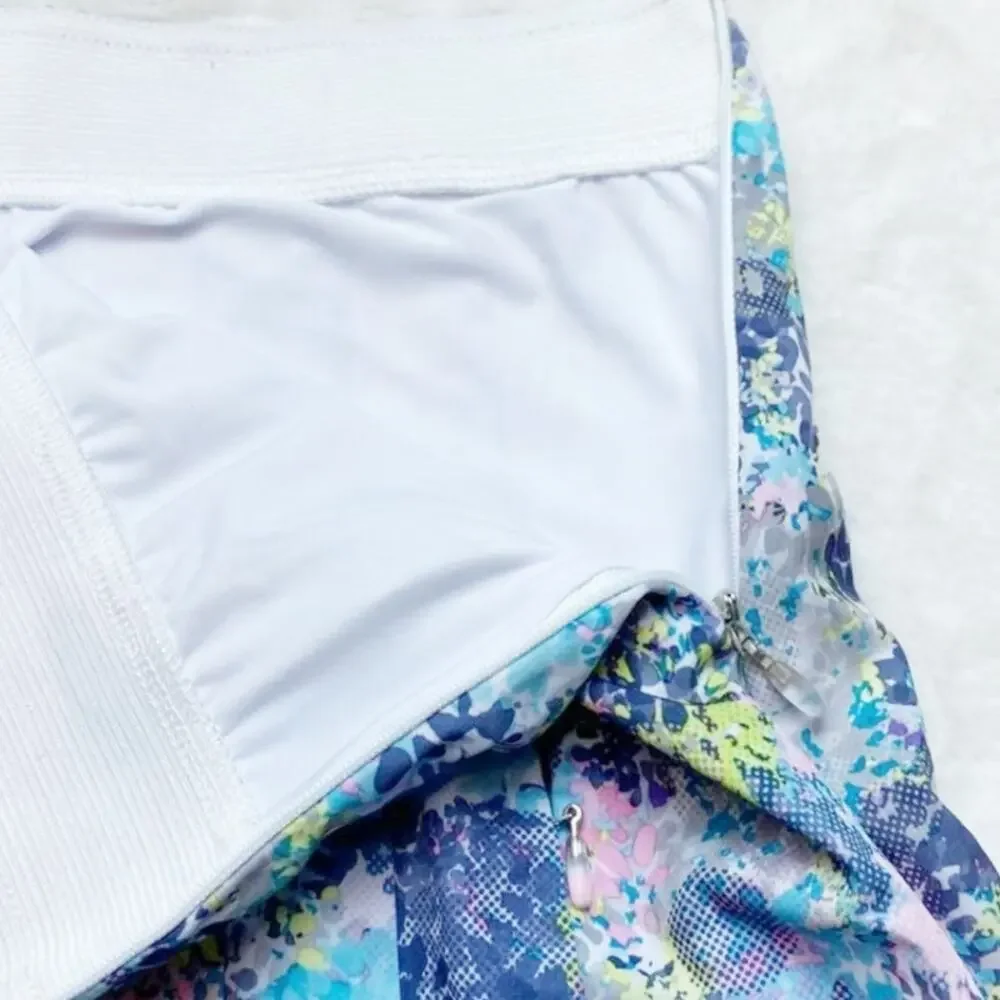 Tee Time Pastel Floral Pleated Golf‎ Skort Elastic Waist Side Zip Size Large